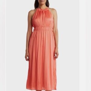 Anne Klein Women's High-Neck Halter PleatedMidi Dress Coral
